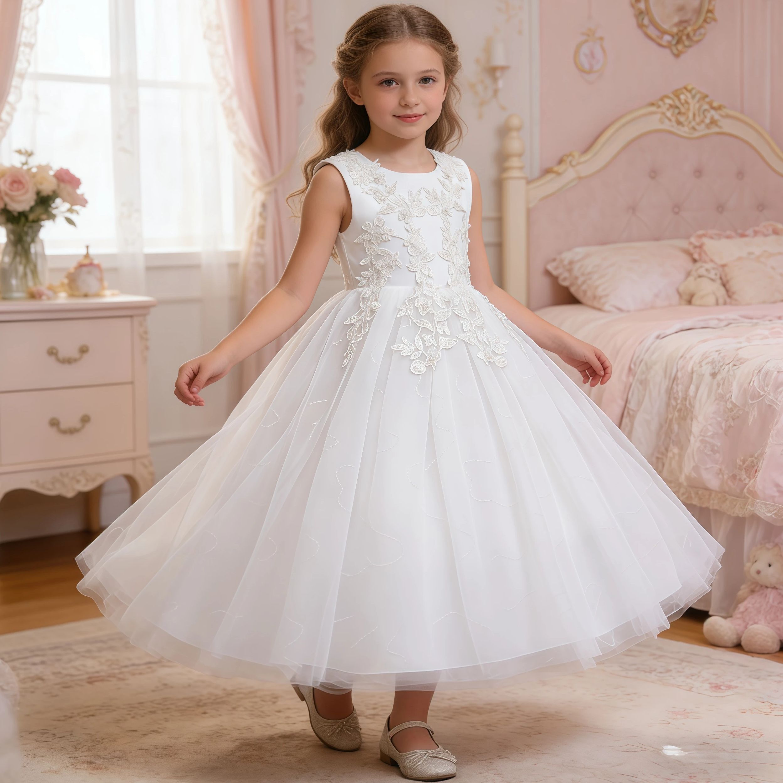 فستان وصيفة العروس طويل أبيض م - مراجعة Applique Patch Flower وسعره
