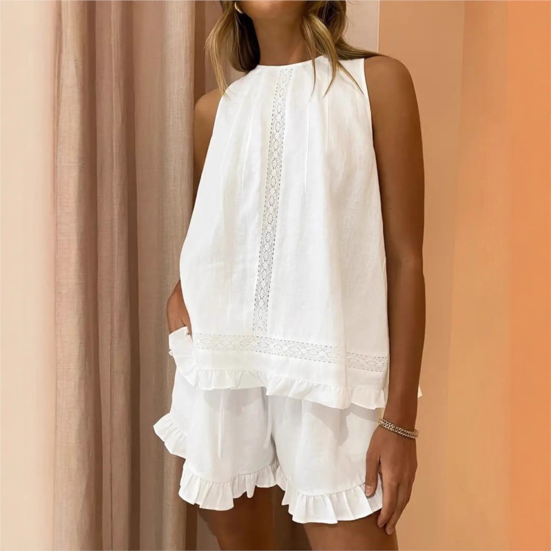 طقم صيفي جديد للنساء من قطعتين - مراجعة Elastic Lace Trim وسعره
