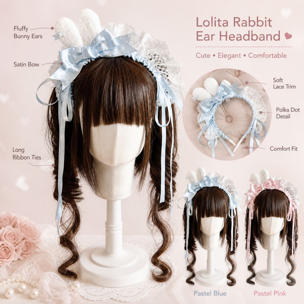 ربطة شعر جديدة بتصميم أذن أرنب - مراجعة Lace Ribbon Trim وسعره